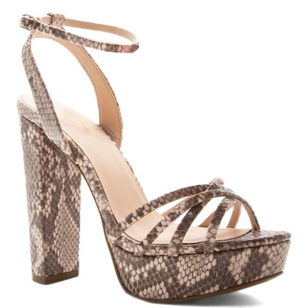 Qupid blush snake-embossed ankle-strap san…